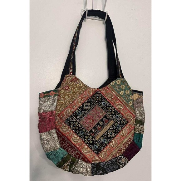NWT Sacred Threads Magic Carpet Embellished Patchwork Colorful Lined Hobo Bag - Picture 1 of 16